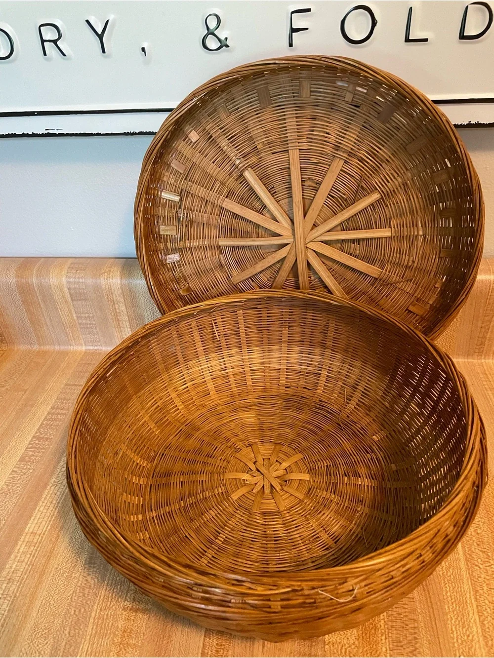 Vintage Brown Woven Round Storage Basket